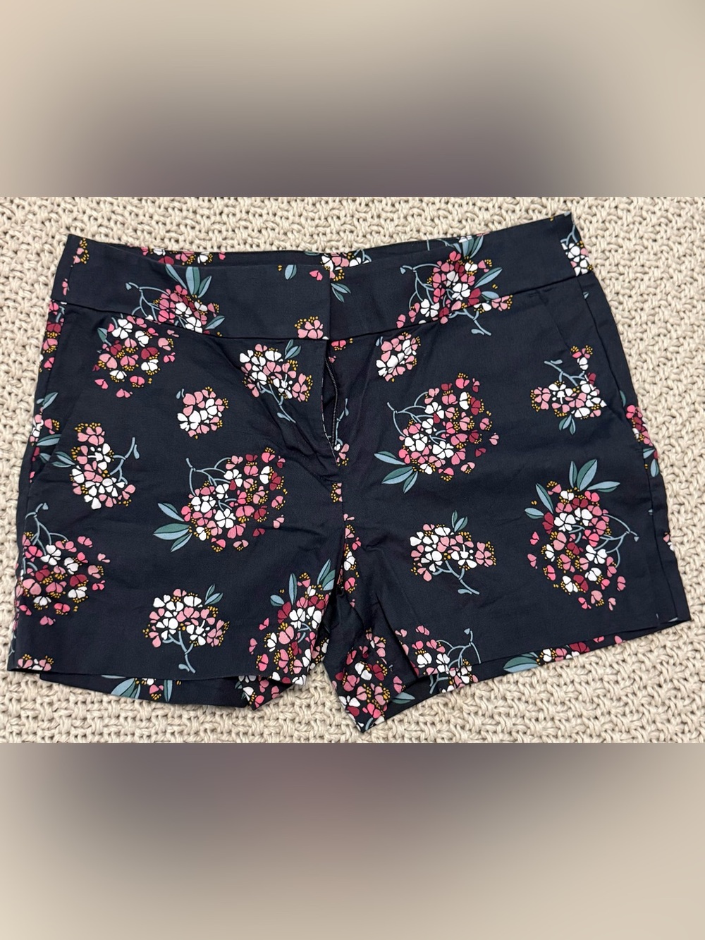 LOFT Dark Grey Floral Print Shorts with Pink & White Blooms- Size 6